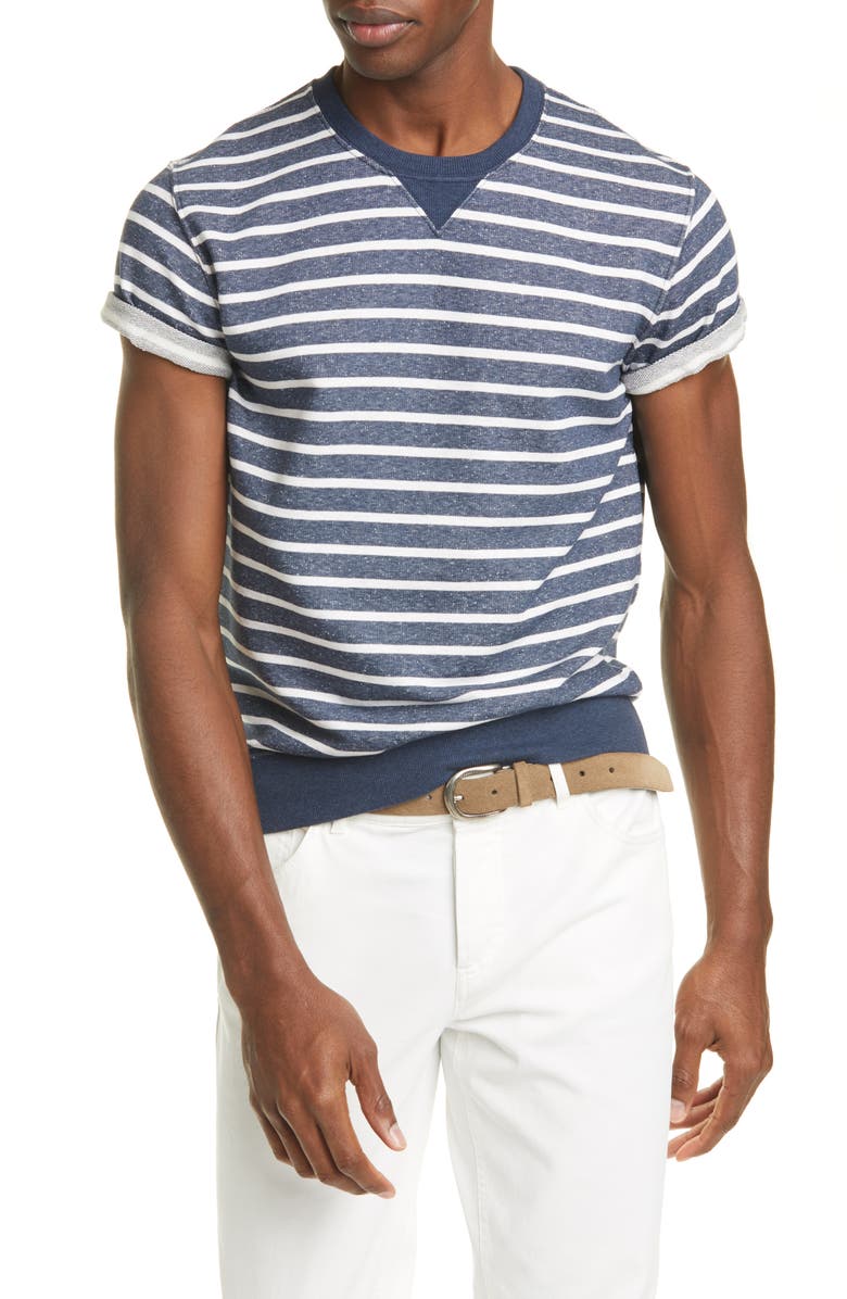 Brunello Cucinelli Stripe Cotton Crewneck T-Shirt, Main, color, 