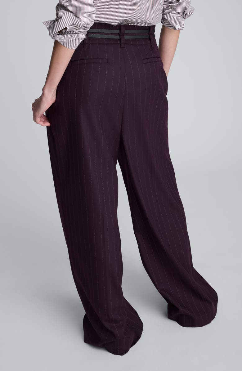 Kenneth Cole Pinstripe Pleated Double Belted High Waist Wide Leg Pants, Alternate, color, Deep Maroon Multi