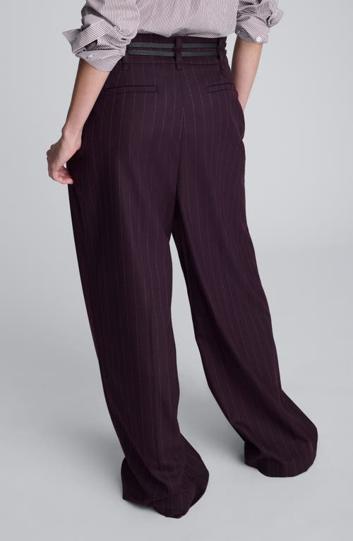 Kenneth Cole Pinstripe Pleated Double Belted High Waist Wide Leg Pants In Black
