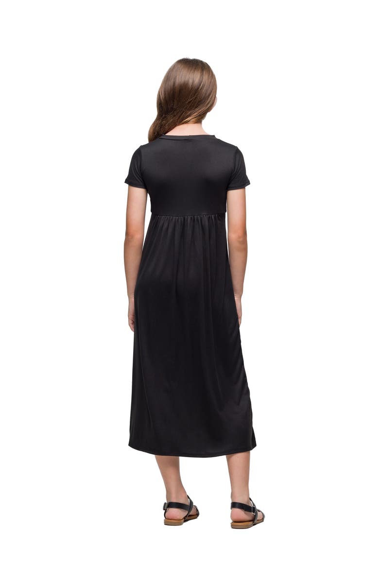 24sevenKid Short Sleeve Pleated Midi Dress, Alternate, color, Black