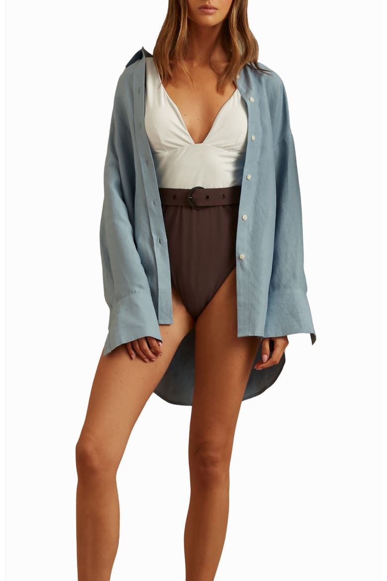 Lola Belted One-Piece Swimsuit, Alternate, color, IVORY/ CHOCOLATE