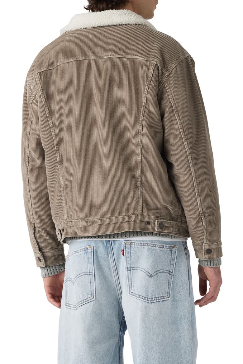 Relaxed Fit Faux Shearling Lined Corduroy Trucker Jacket, Alternate, color, BRINDLE