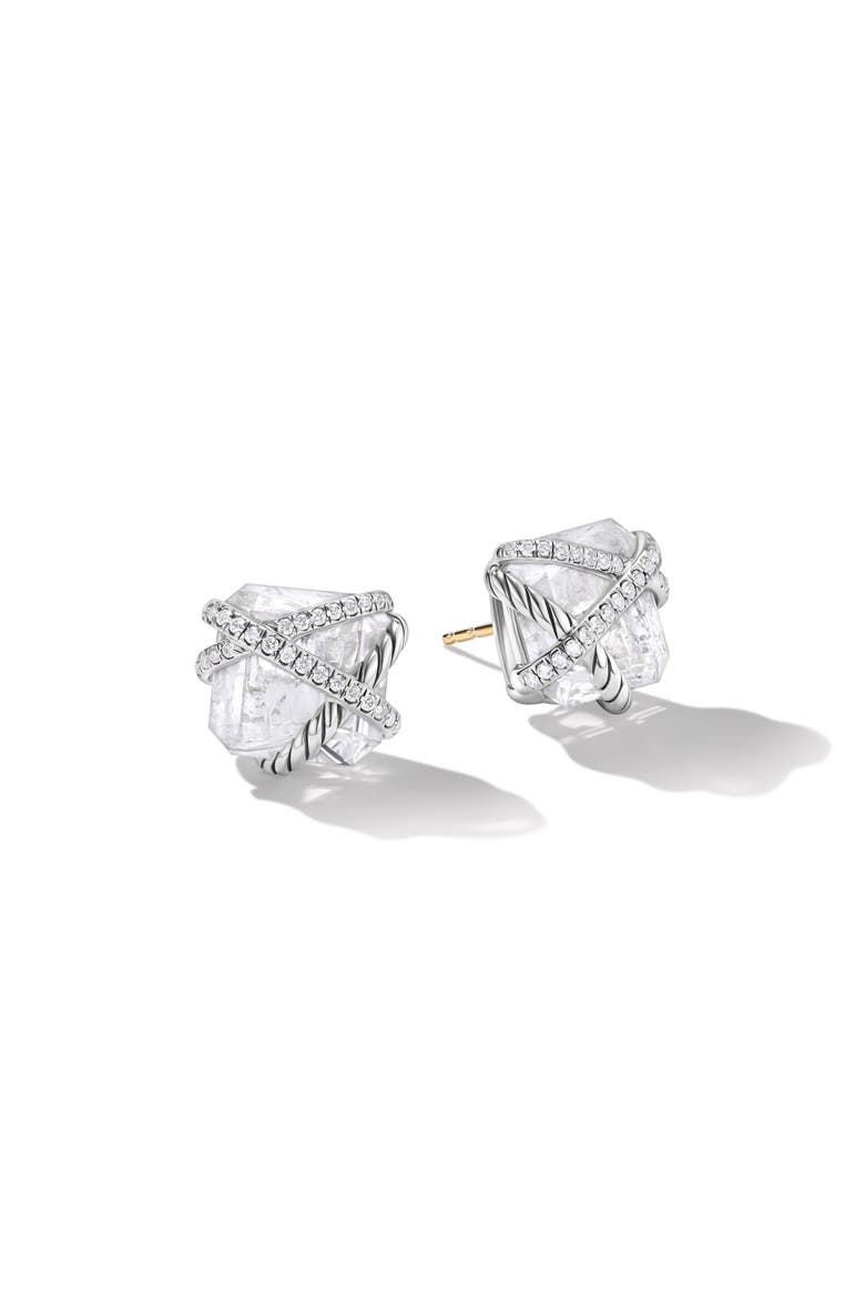 Cable Wrap Stud Earrings, Main, color, STERLING SILVER/ CRYSTAL
