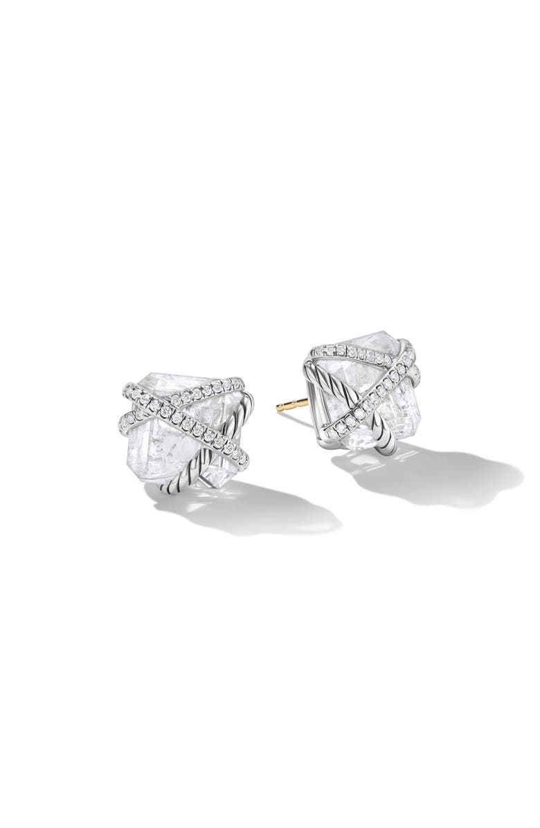 David Yurman Cable Wrap Stud Earrings, Main, color, Sterling Silver/ Crystal