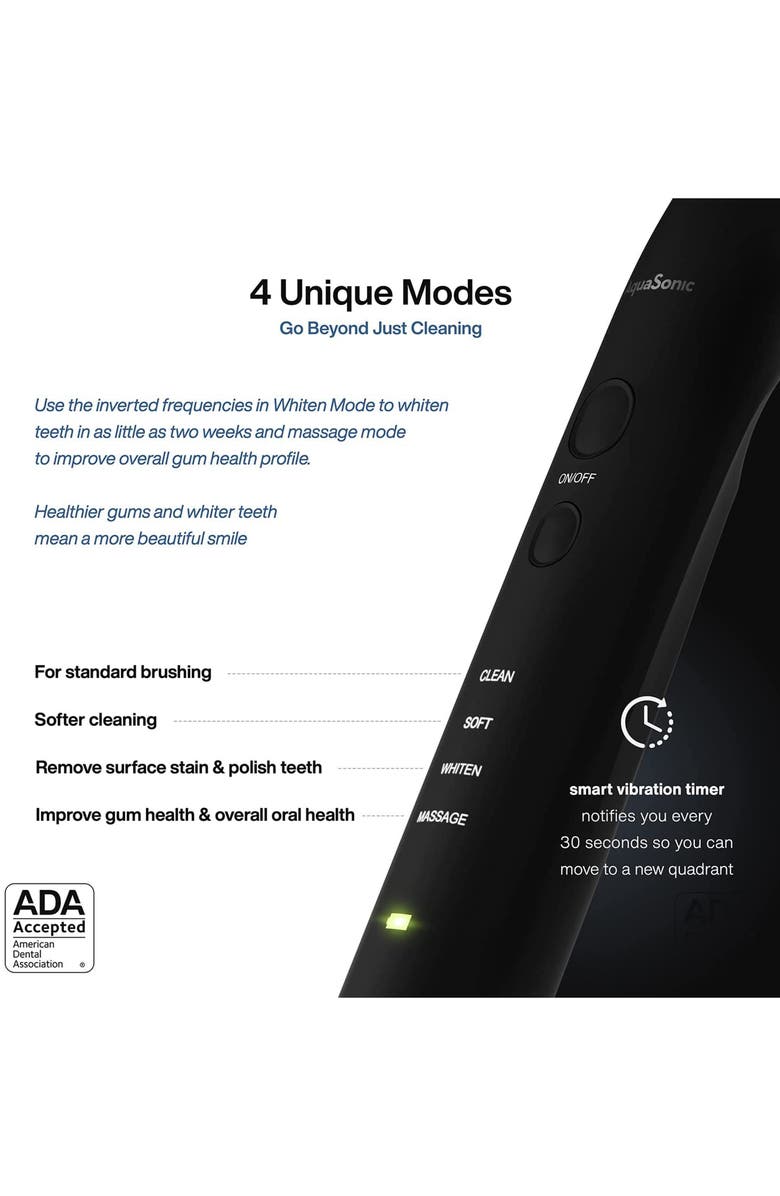 AQUASONIC Black Series+ - Ultra Whitening 40,000 VPM Rechargeable Electric Toothbrush - ADA Accepted - Wireless Charging Glass - 6 Proflex Brush Heads & Travel Case – 4 Modes & Smart Timer -Sonic, Alternate, color, 