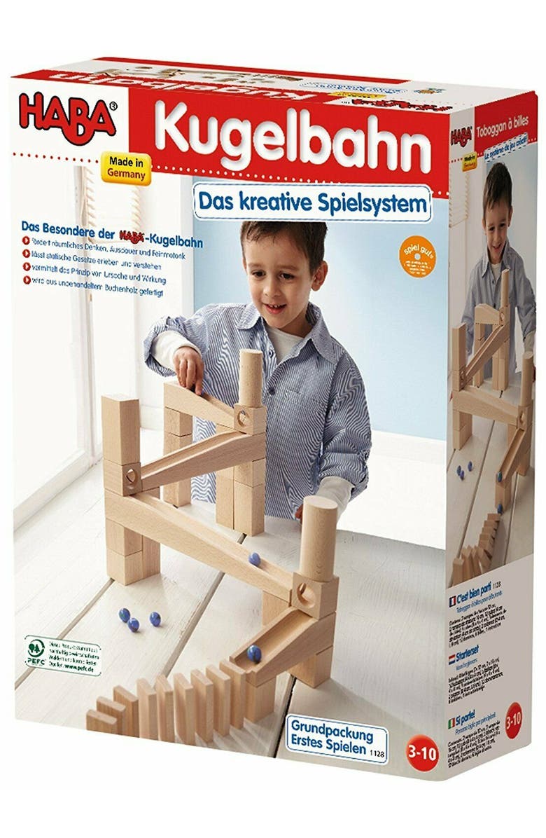 HABA Wooden Marble Run Ball Track Building Set for 3-10 Year Olds, STEM Toy with 44-Piece Wooden Track and Marbles, Montessori Toys for 3-5 Year Olds, Alternate, color, Multi