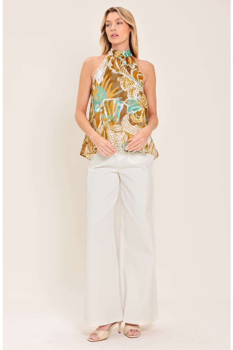 Print Halter Top, Alternate, color, BROWN