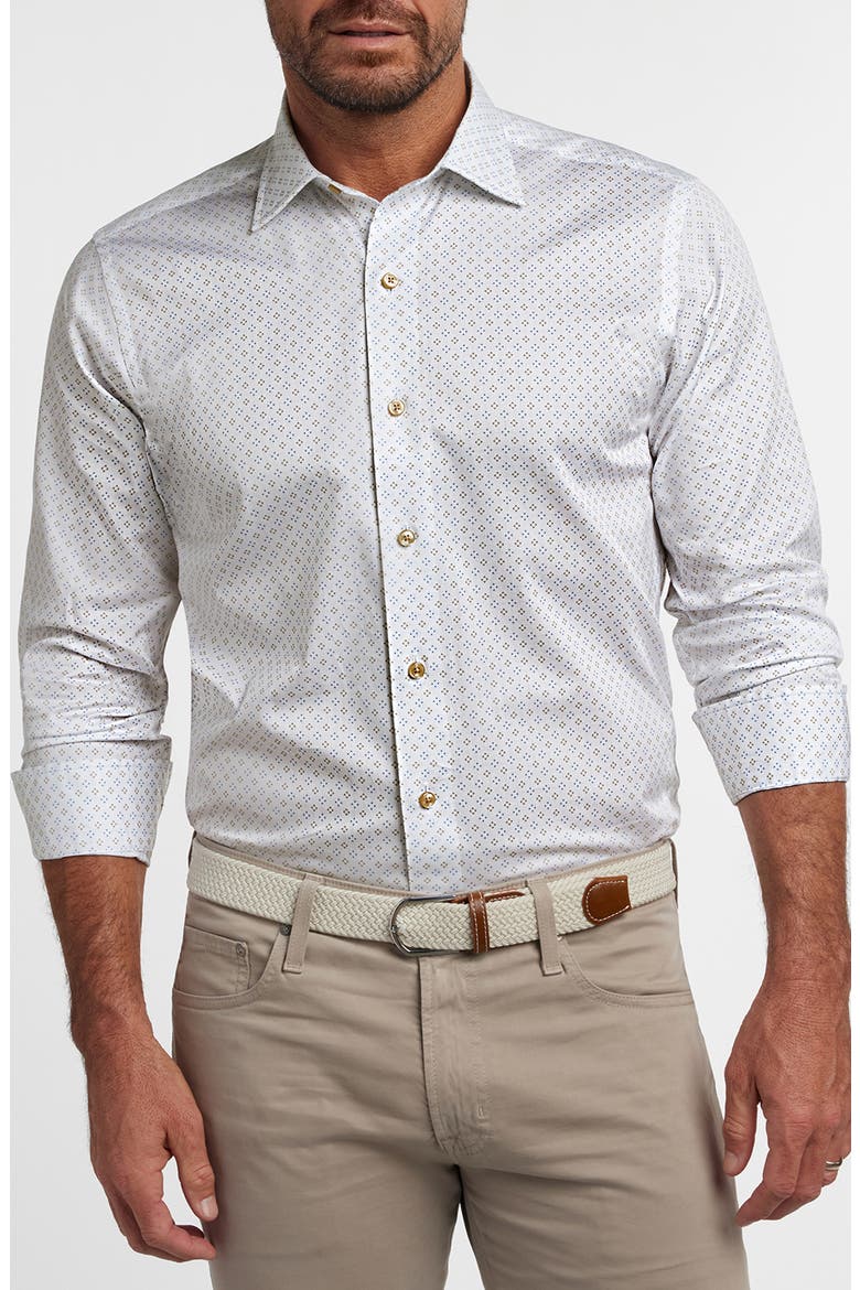 Neat Geometric Print Sport Shirt, Main, color, WHITE/ SAND