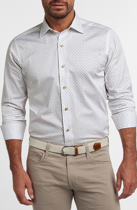 Neat Geometric Print Cotton Button-Up Shirt