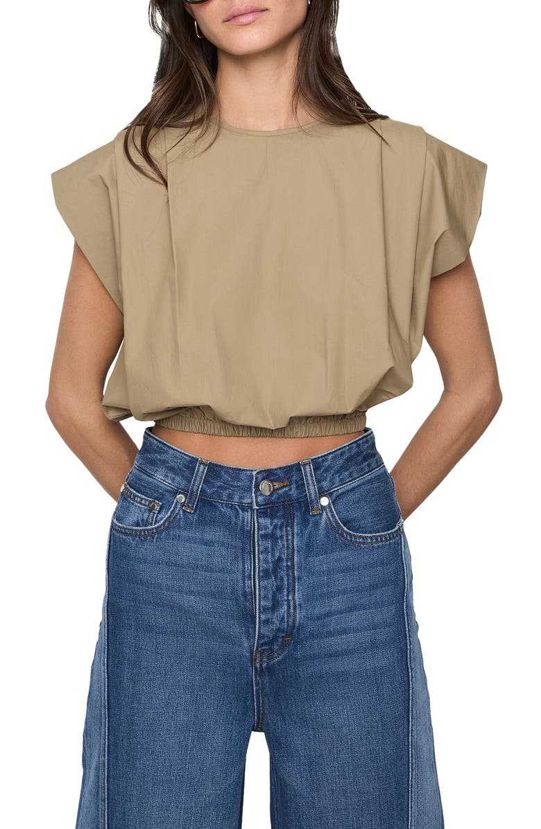 Rebecca Minkoff Holly Pleated Poplin Crop Top, Main, color, Linen
