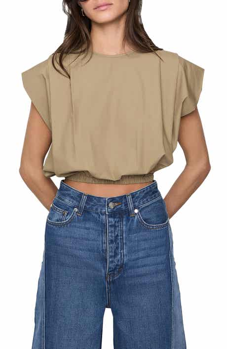 Rebecca Minkoff Holly Pleated Poplin Crop Top