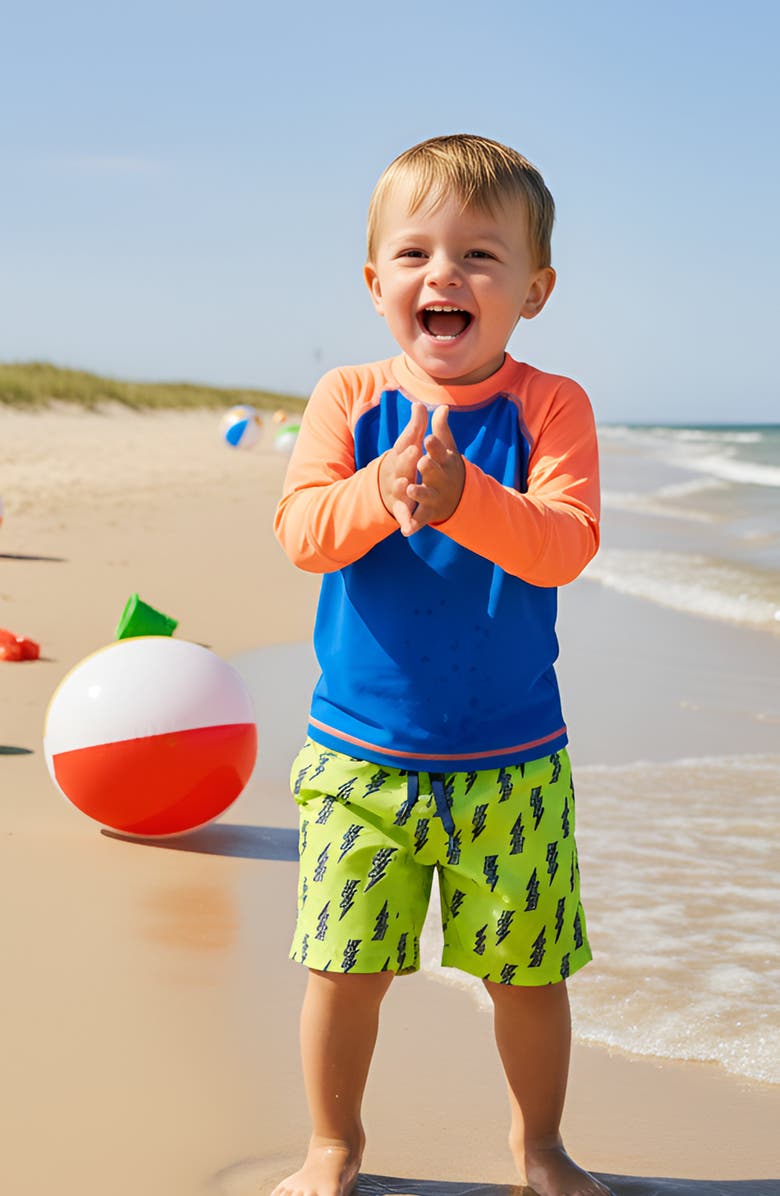 Limeapple Boys Lightning Bolt Print Board Shorts, Alternate, color, Lime