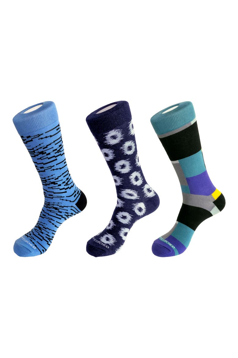 3-Pack Assorted Graphic Crew Socks, Main, color, BLUE MULTI