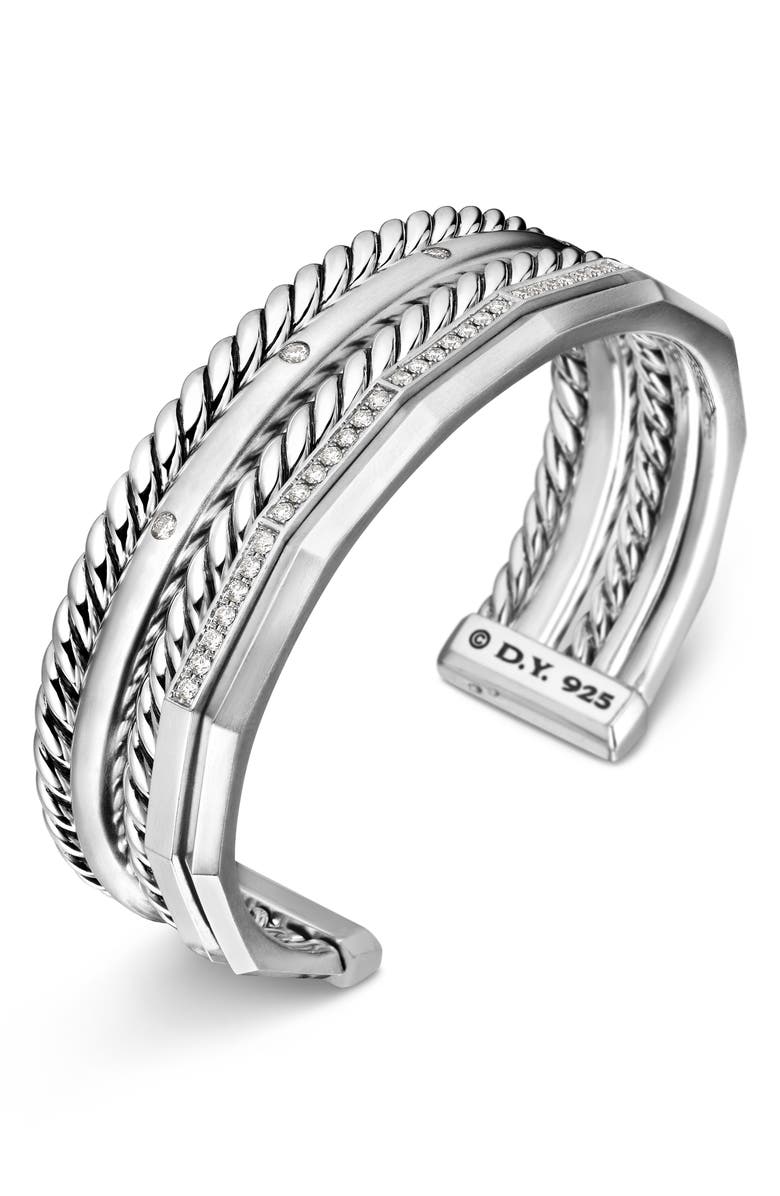 David Yurman Stax Cuff Bracelet with Diamonds, Alternate, color, Silver