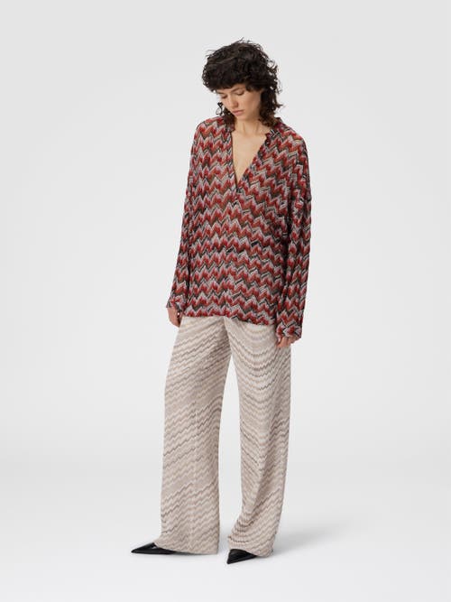 Missoni Oversized Blouse With Mandarin Collar And V-neck In Red