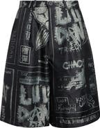 LU'U DAN Punk Flyer Print Wide Leg Shorts