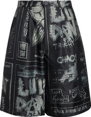 LU'U DAN Punk Flyer Print Wide Leg Shorts