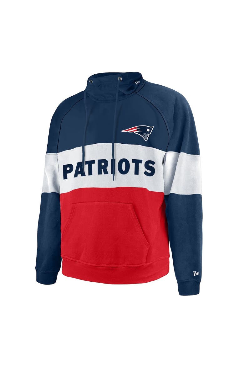 Men's New Era Navy/Red New England Patriots Big & Tall Current Team Colorblock Fleece Raglan Pullover Hoodie, Alternate, color, Red