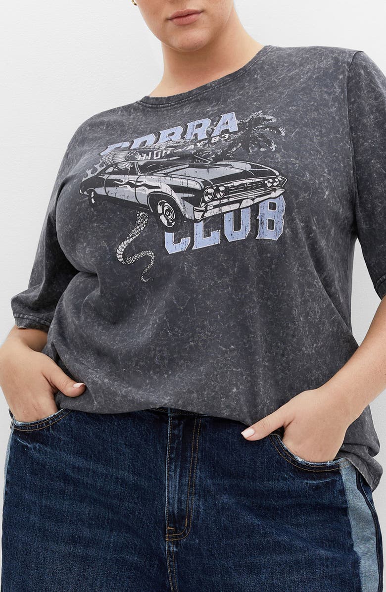 City Chic Kyra Cotton Graphic T-Shirt, Main, color, Black Acid Wash