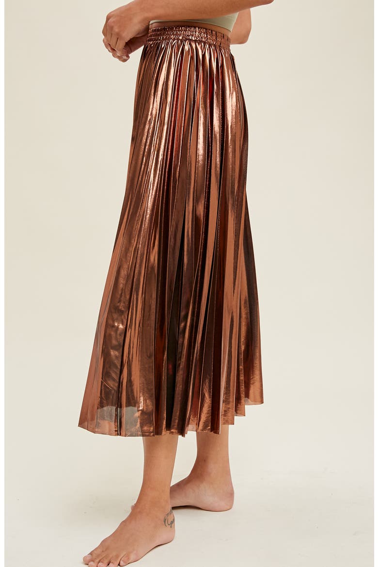 Metallic Pleated Skirt, Alternate, color, COPPER