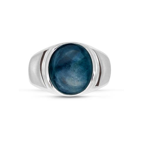 Dark Blue Apatite Sterling Silver Men Signet Ring