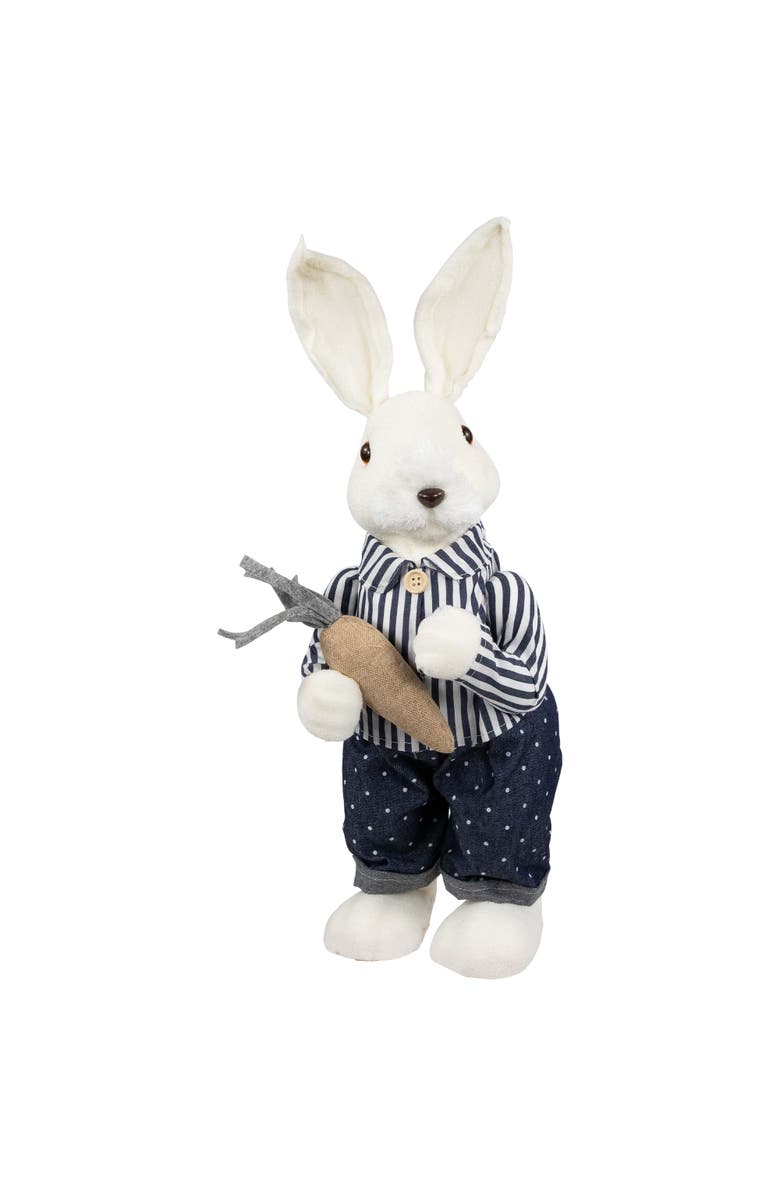Northlight Standing Boy Bunny with Carrot Easter Figure Decoration - 19" - Navy Blue, Main, color, White