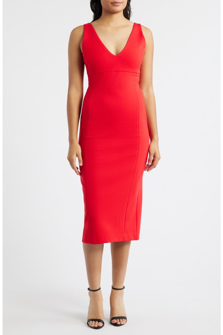 SPANXshape™ Ponte V-Neck Sleeveless Midi Dress, Main, color, SPANX RED