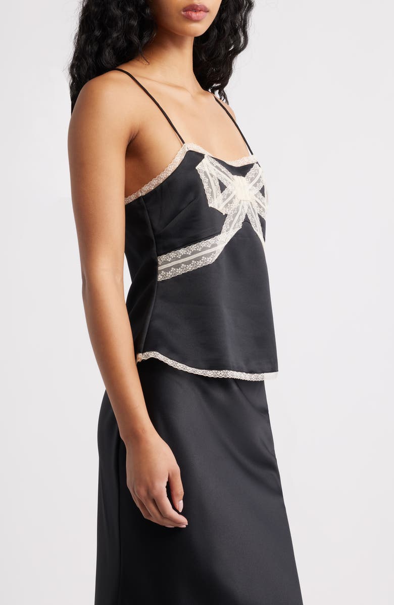 LoveShackFancy Arise Lace Bow Camisole, Alternate, color, Black