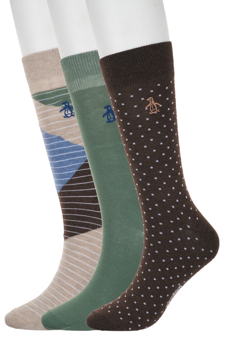 Owens Dot Assorted 3-Pack Crew Socks, Main, color, BROWN