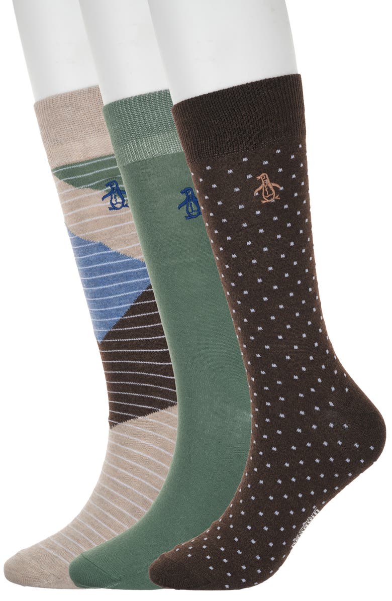 Original Penguin Owens Dot Assorted 3-Pack Crew Socks, Main, color, Brown