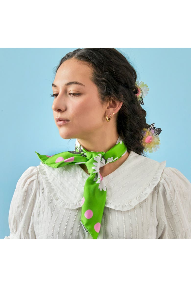 White Flower Silk Medium Square Scarf, Alternate, color, Green