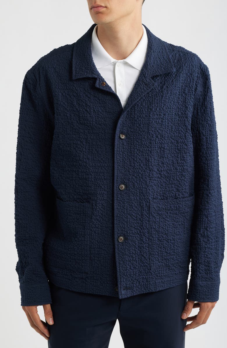BOSS Carper Textured Long Sleeve Camp Shirt, Alternate, color, Dark Blue