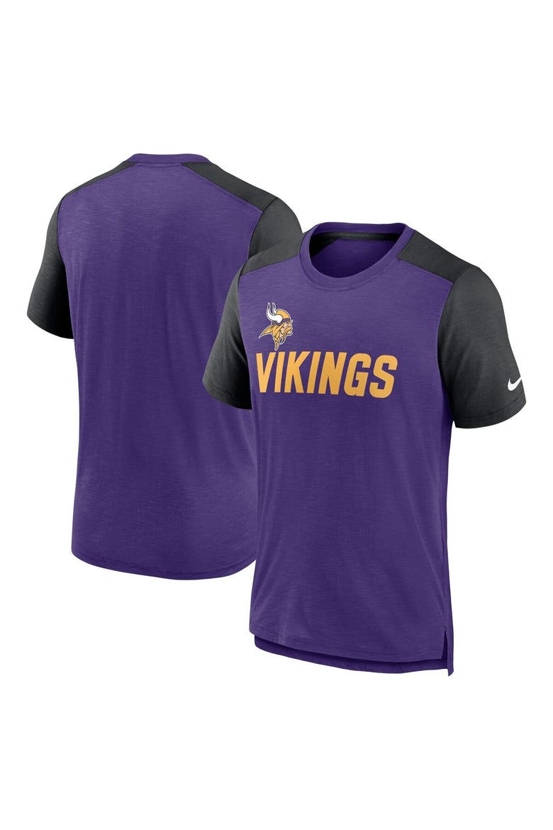 Men's Nike Heathered Purple/Heathered Black Minnesota Vikings Color Block Team Name T-Shirt, Main, color, Heather Purple