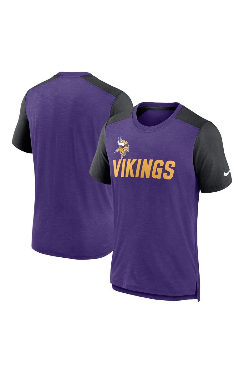 Nike Men's Nike Heathered Purple/Heathered Black Minnesota Vikings Color Block Team Name T-Shirt, Main, color, Heather Purple