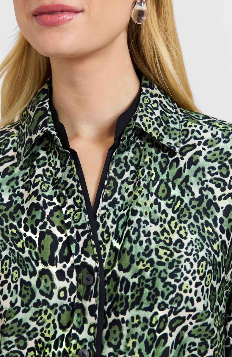 Foxcroft Marlee Leopard Print Cotton Button-Up Shirt, Alternate, color, Basil Green/ Multi