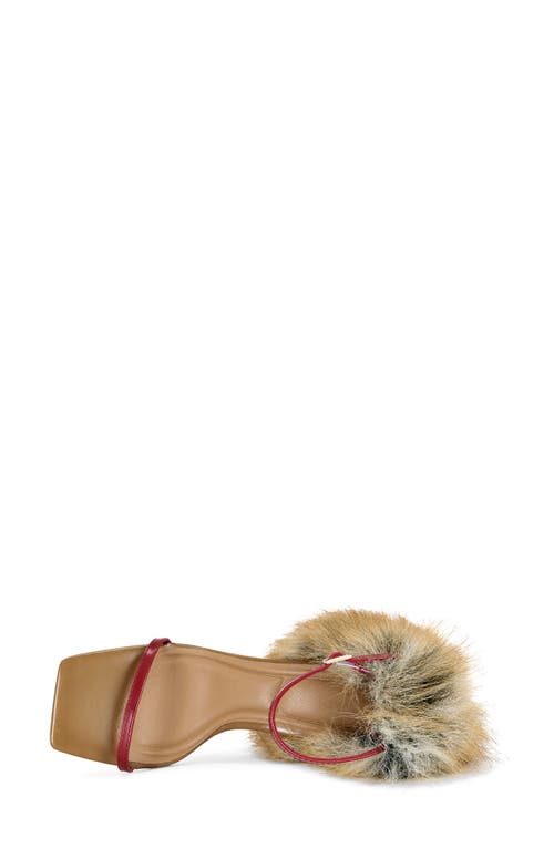 Azalea Wang Arette Faux Fur Block Heel Sandal In Brown