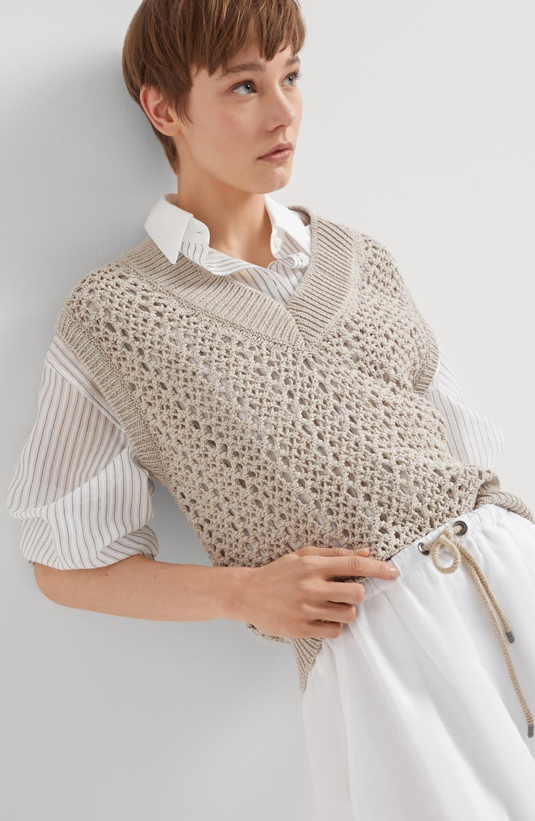 Brunello Cucinelli Mesh knit top, Alternate, color,