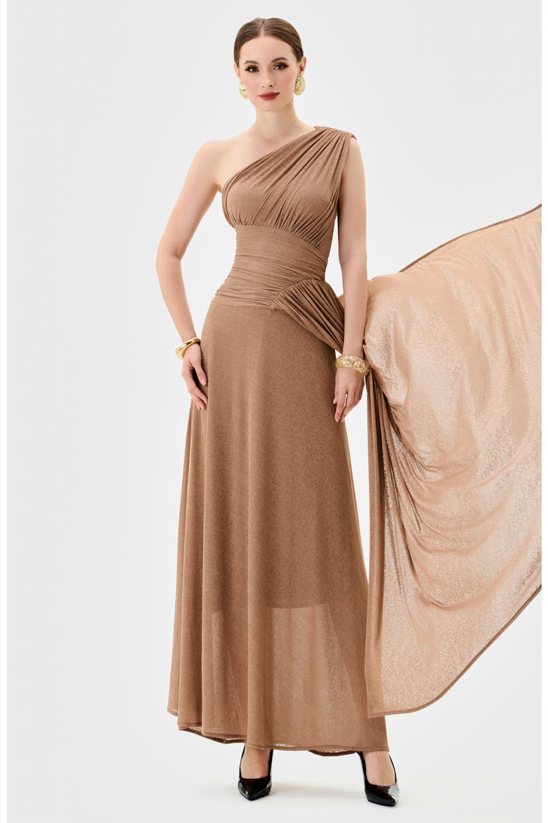 Nisha One Shoulder Gown, Alternate, color, MOCHA