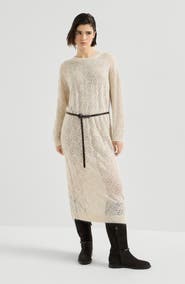 Brunello Cucinelli Dazzling abstract leaf knit dress in mohair and wool