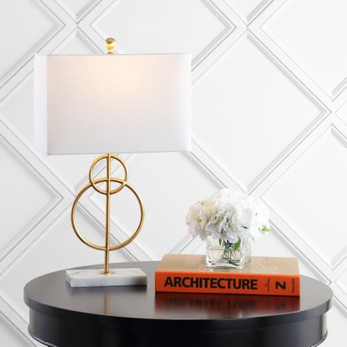 Jonathan Y Haines 26" Modern Circle Marble/metal Led Table Lamp, Gold In Gold Leaf/white