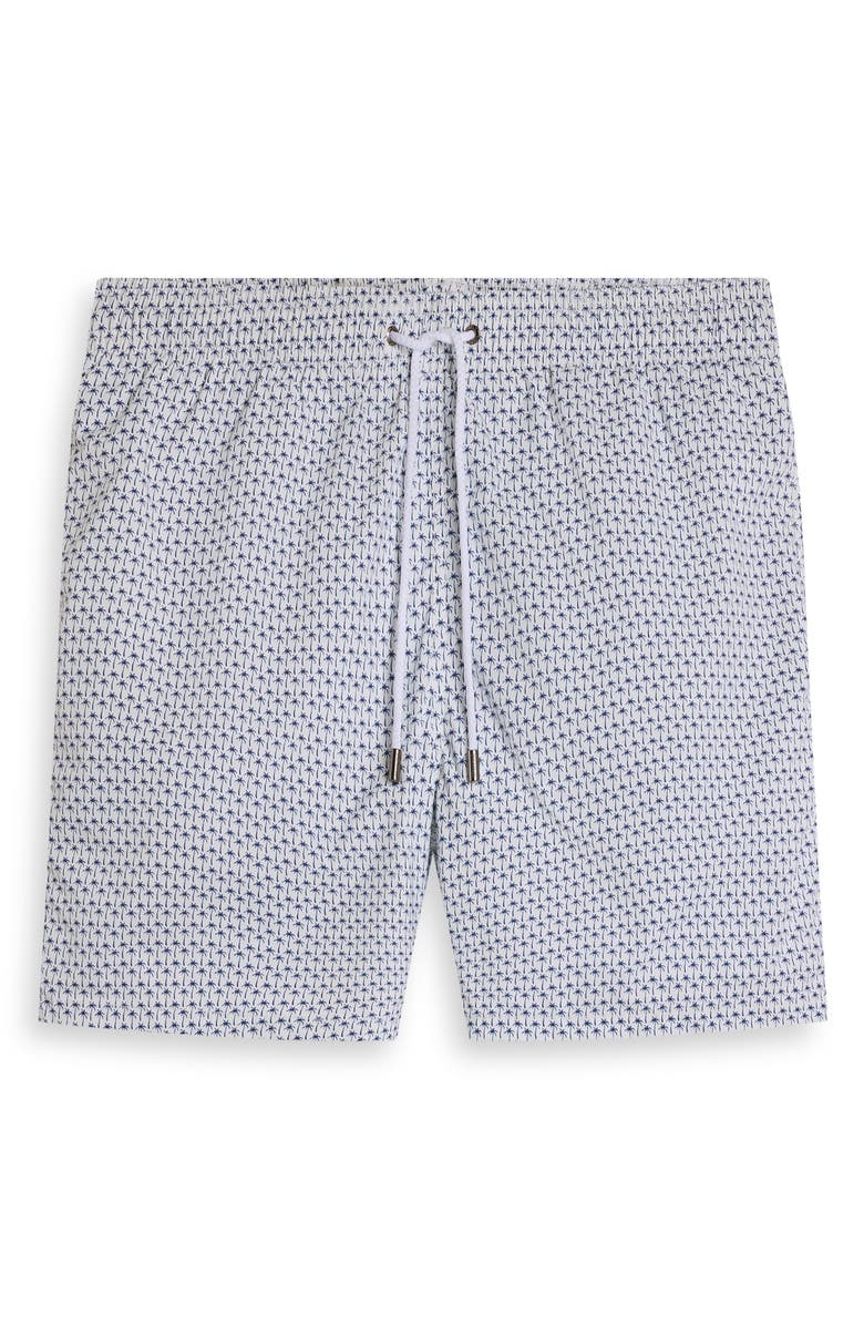 Bugatchi Kai Palm Print Swim Trunks, Alternate, color, White