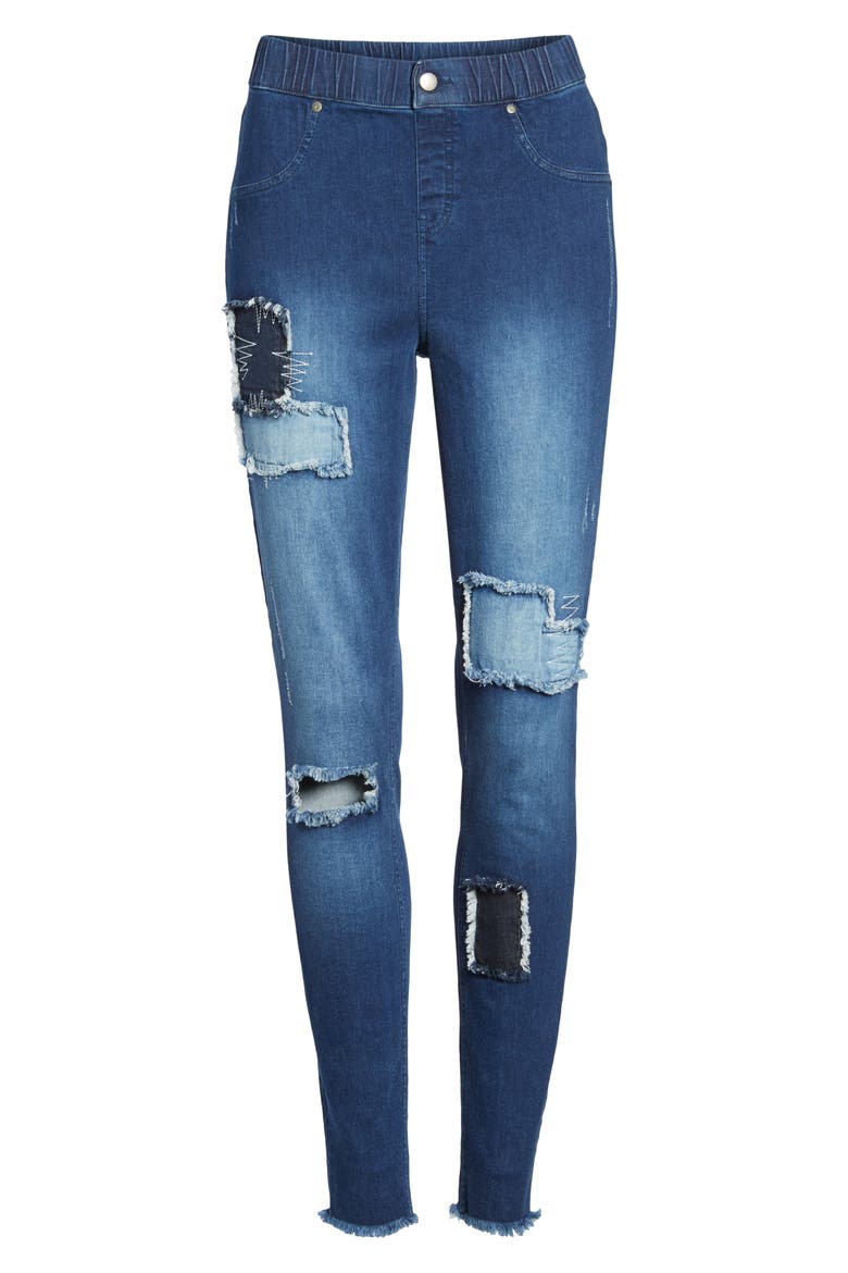 High Waist Distressed Denim Leggings, Alternate, color, INK WASH