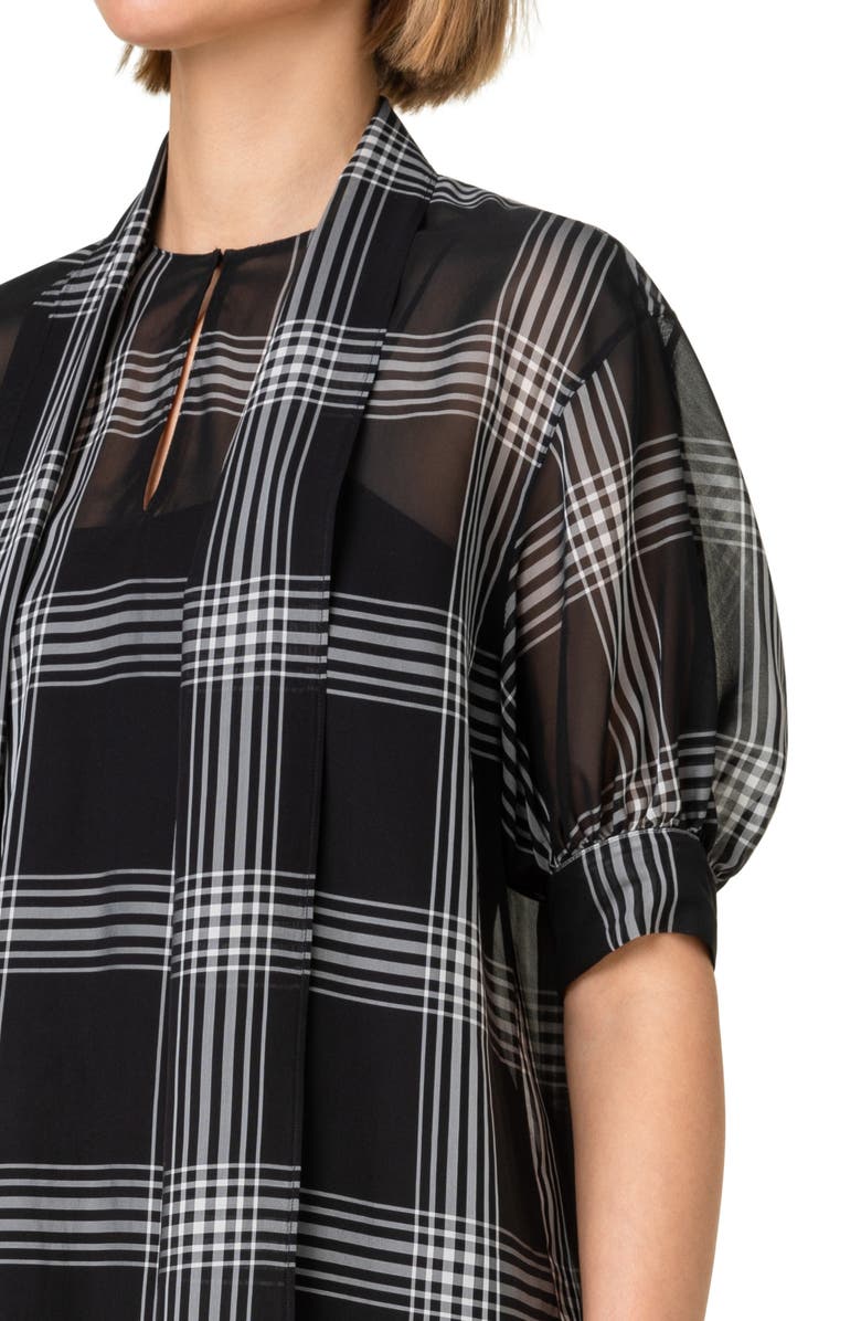 Akris Check Split Silk Organza Blouse & Scarf, Alternate, color, 