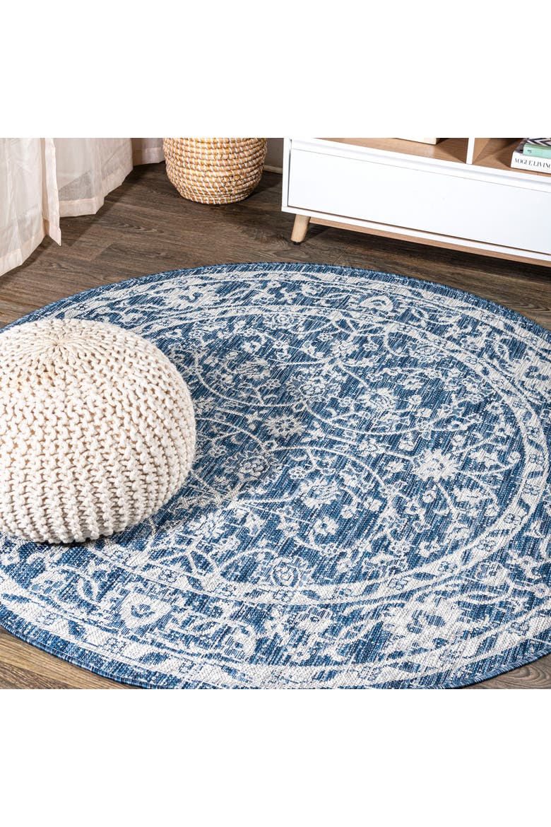 Palazzo Vine and Border Textured Weave Indoor/Outdoor Rug, Main, color, Navy/Gray