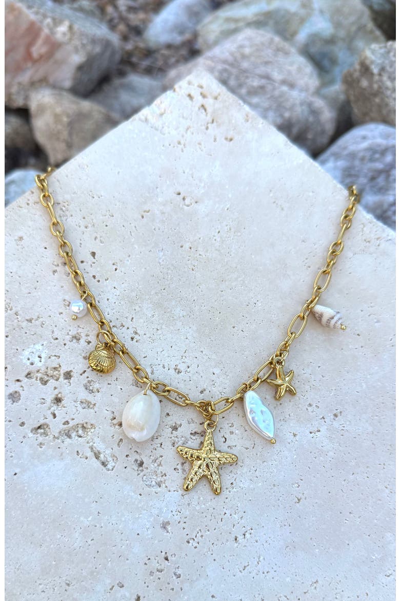 Freshwater Pearl & Assorted Shaker Charm Necklace, Alternate, color, GOLD/ WHITE