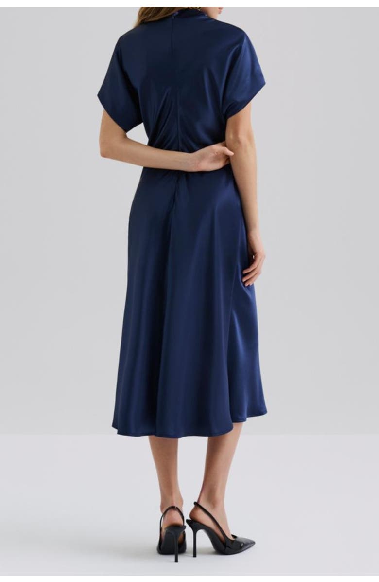 Malina Alivia Short Sleeve Satin Midi Dress, Alternate, color, Dark Blue