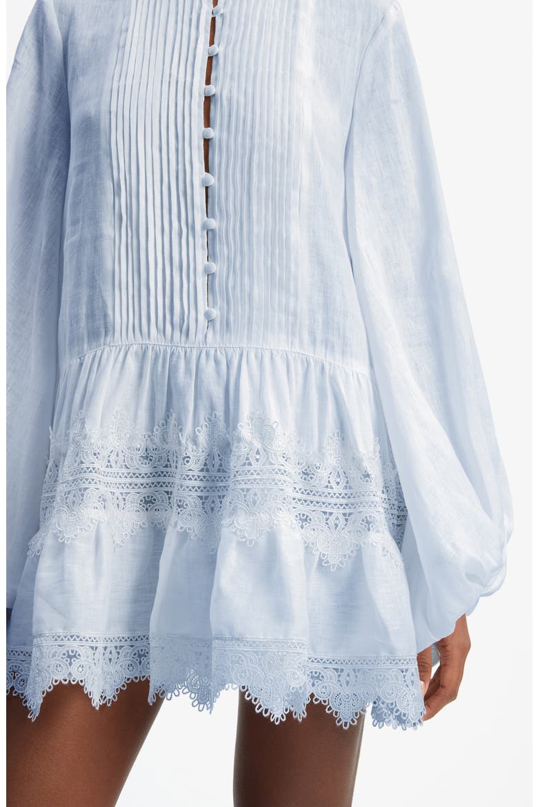 Antonia Lace Trim Long Sleeve Cotton & Linen Minidress, Alternate, color, SOFT BLUE