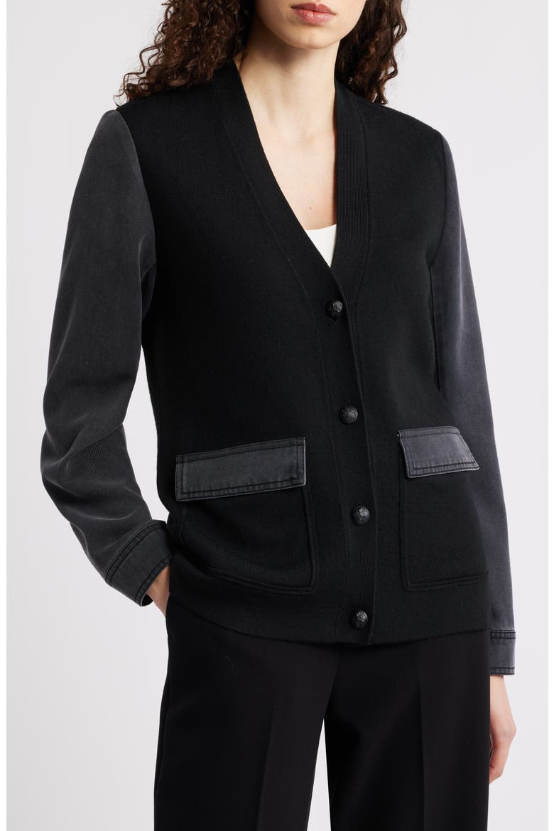 Naomi Mixed Media Cardigan, Alternate, color, BLACK