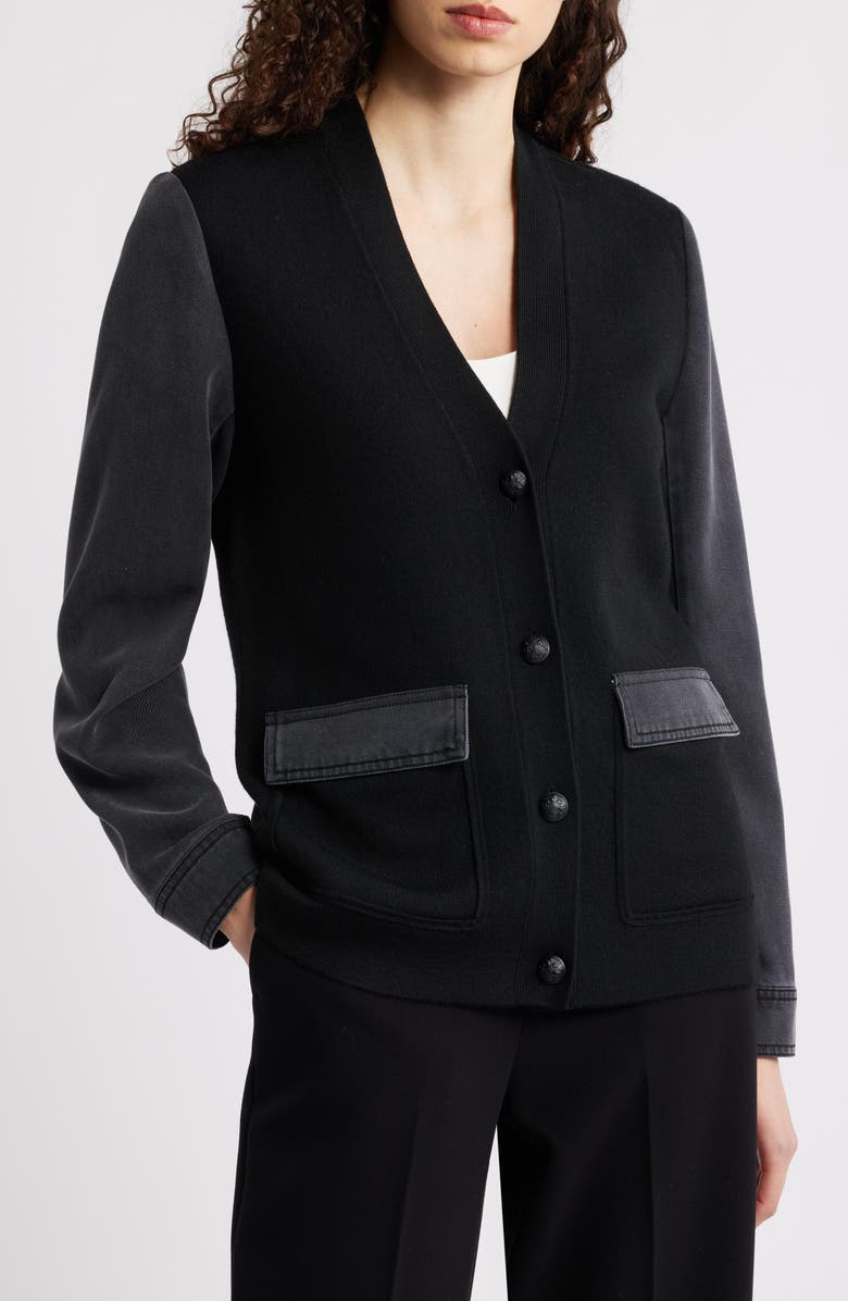 KOBI HALPERIN Naomi Mixed Media Cardigan, Alternate, color, Black