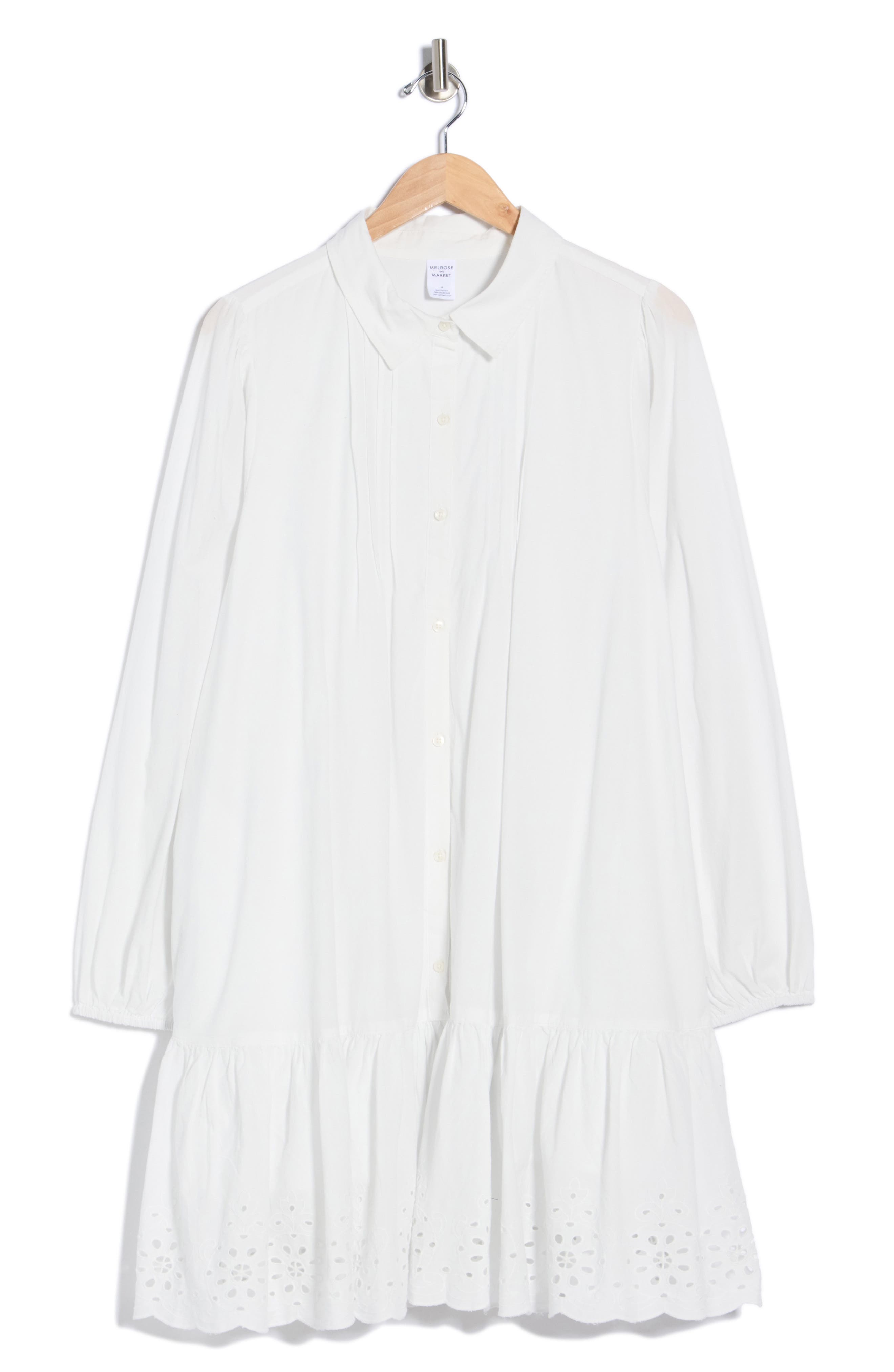 Melrose and Market Long Sleeve Poplin Eyelet Trim Dress